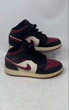 Load image into Gallery viewer, Nike Kids Air Jordan 1 Mid White Black Red Lace-Up Basketball Shoes Size 7Y