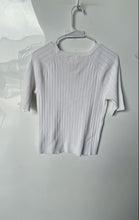 Load image into Gallery viewer, H&M Womens White Ribbed Short Sleeve Round Neck Regular Fit Blouse Top Size M