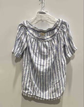 Load image into Gallery viewer, Michael Kors Womens White Blue Striped Linen Off The Shoulder Blouse Top Size L