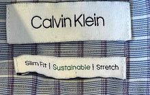 Load image into Gallery viewer, Calvin Klein Mens Blue White Check Long Sleeve Slim Fit Dress Shirt Size 16.5