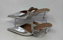 Load image into Gallery viewer, Mango MNG Womens Silver Leather Rhinestone Pointed Toe Mule Heels Size 38