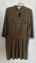 Load image into Gallery viewer, Michael Kors Womens Green 3/4 Sleeve Button-Front Blouson Dress Size L