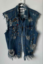 Load image into Gallery viewer, Zara Trafaluc Denimwear Womens Blue Embellished Distressed Jean Vest Size M
