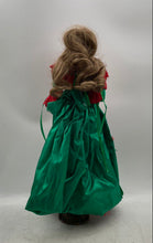 Load image into Gallery viewer, Blonde Hair Green Eyes Standing Porcelain Doll Collection In Green Red Dress