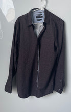 Load image into Gallery viewer, Kenneth Cole Mens Charcoal Dark Gray Printed Slim Fit Button-Up Shirt Size M