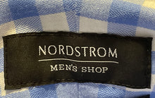 Load image into Gallery viewer, Nordstrom Mens Blue Gingham Wrinkle Free Trim Fit Dress Shirt Size 17 34-35