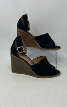 Load image into Gallery viewer, Madden Girl Womens Garland Black Peep Toe Wedge Ankle Strap Heels Size 9