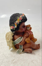 Load image into Gallery viewer, Ceramic Decorative Collectible Black Baby Angel Holding Teddy Bear Figurine