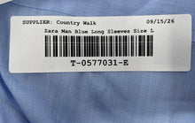 Load image into Gallery viewer, Zara Mens Blue Long Sleeve Slim Fit Collared Button-Up Shirt Size Large