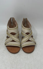 Load image into Gallery viewer, Carvela Womens Beige Gold Leather Back Zip Studded Strappy Sandals Size EU 38
