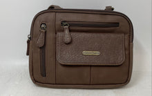 Load image into Gallery viewer, MultiSac Womens Brown Leather Zippy Triple Compartment Crossbody Bag