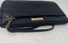 Load image into Gallery viewer, Guess Womens Black Monogram Print Leather Zipper Travel Wristlet Wallet