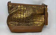 Load image into Gallery viewer, Franklin Womens Gold Brown Croc Embossed Faux Leather Tassel Crossbody Purse
