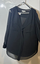 Load image into Gallery viewer, Calvin Klein Womens Black Long Sleeve Pockets Ruffle V-Neck Blouse Top Size XL