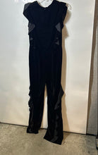 Load image into Gallery viewer, Zara Womens Black Velvet Cap Sleeve Back-Zip Ruffle One-Piece Jumpsuit Size M