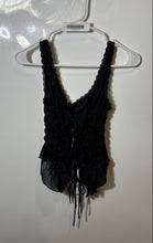 Load image into Gallery viewer, Zara Womens Black Ruched Sleeveless Lace-Up Front Blouse Top Size Medium