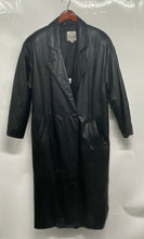 Load image into Gallery viewer, Nevada Blue Womens Black Leather Long Sleeve Button Front Trench Coat Size Large