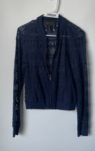 Load image into Gallery viewer, BCBGMaxazria Womens Blue Lace Long Sleeve Pockets Full-Zip Bomber Jacket Size S