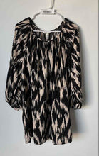 Load image into Gallery viewer, H&M Womens Beige Black Abstract Balloon Sleeve Round Neck Mini Dress Size M