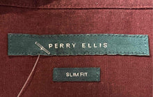 Load image into Gallery viewer, Perry Ellis Mens Burgundy Cotton Slim-Fit Long Sleeve Button-Up Shirt Size L