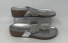 Load image into Gallery viewer, Mila Paoli Womens Silver Embellished Slip-On Wedge Heel Thong Sandal Size 7