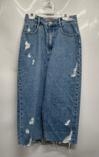 Load image into Gallery viewer, Zara Womens Blue Denim Light Wash Distressed Front Slit Midi A-Line Skirt Sz XS