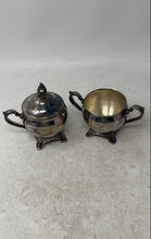 Load image into Gallery viewer, Vintage Set Of 2 Pcs Silver-Tone Engraved Scroll Handle Sugar Bowl And Creamer
