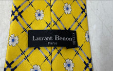 Load image into Gallery viewer, Laurant Benon Mens Yellow Geometric Floral Silk Keeper Loop Pointed Tie