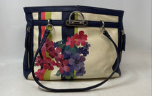 Load image into Gallery viewer, Dana Buchman Womens Navy Blue Cream Floral Pockets Double Handle Shoulder Bag
