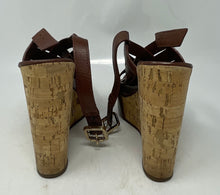 Load image into Gallery viewer, Authentic Tory Burch Womens Brown Leather Wedge Platform Sandals Size 6.5M Worn