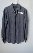 Load image into Gallery viewer, Ralph Lauren Mens Black Striped Long Sleeve Custom Fit Button-Up Shirt Size L