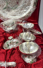 Load image into Gallery viewer, Set Of 8 Pcs Silver Tone Collectible Pooja Thali Meenakari With Red Velvet Box