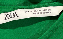 Load image into Gallery viewer, Zara Womens Green Crew Neck Short Sleeve Pleated Hem Blouse Top Size Small