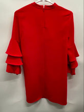 Load image into Gallery viewer, Zara Womens Red Long Bell Sleeve Mock Neck Back-Zip Comfort Mini Dress Size S
