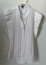 Load image into Gallery viewer, Express Womens White Striped Flutter Sleeve Gramercy Button-Up Shirt Size L