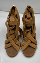 Load image into Gallery viewer, Authentic Tory Burch Womens Lounge-Baby Brown Strappy Heels Sz 7.5M Worn Damaged