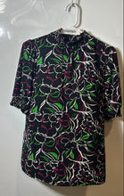 Load image into Gallery viewer, Anne Klein Womens Black Flower Printed Short Sleeve Collared Blouse Top Size S