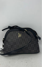 Load image into Gallery viewer, London Fog Womens Black Monogram Faux Leather Adjustable Strap Crossbody Bag