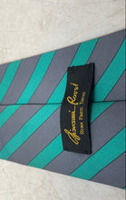 Load image into Gallery viewer, Giovanni Rossi Mens Green Gray Striped Keeper Loop Adjustable Pointed Tie