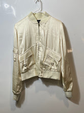 Load image into Gallery viewer, Express Womens Beige Satin Long Sleeve Collared Full-Zip Bomber Jacket Size L