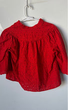 Load image into Gallery viewer, H&M Womens Red Eyelet Embroidered Short Sleeve Cropped Blouse Top Size Small
