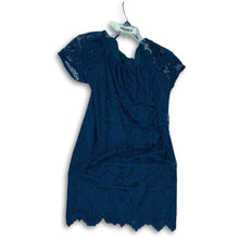Load image into Gallery viewer, Loft Womens Blue Floral Lace Short Sleeve Round Neck Mini Dress Size MP