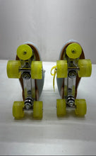Load image into Gallery viewer, Foxy Skates Womens Blue And Yellow Round Toe Lace-Up Quad Roller Skates Size 9