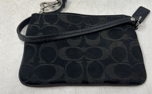 Load image into Gallery viewer, Coach Womens Black Signature Canvas Leather Trim Zip Top Wristlet Wallet