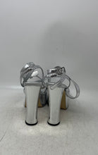 Load image into Gallery viewer, Michael Kors Womens Paola Silver Snakeskin Embossed High Platform Heels Size 8 M