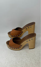 Load image into Gallery viewer, UGG Womens Brown Beige Block Leather Open Toe Studded Heel Slide Sandals Sz 7.5B