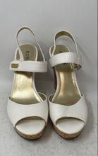 Load image into Gallery viewer, Guess Womens White Leather Peep Toe Hook & Loop High Wedge Platform Heels Size 9