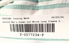 Load image into Gallery viewer, Lacoste Mens Green And White Striped Cotton Long Sleeve Button-Up Size S/M