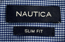 Load image into Gallery viewer, Nautica Mens Blue White Gingham Slim Fit Dress Shirt Size XL 17-17.5 34/35