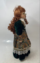 Load image into Gallery viewer, Vintage Victorian-Style Green Paisley Dress And Glasses Porcelain Girl Doll